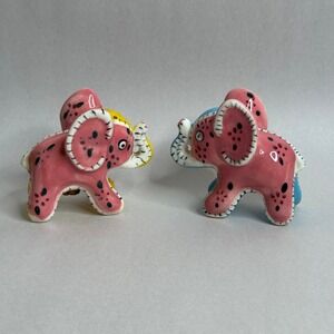 Vintage Ceramic Elephant Salt and‎ Pepper Shakers Pink Blue Yellow